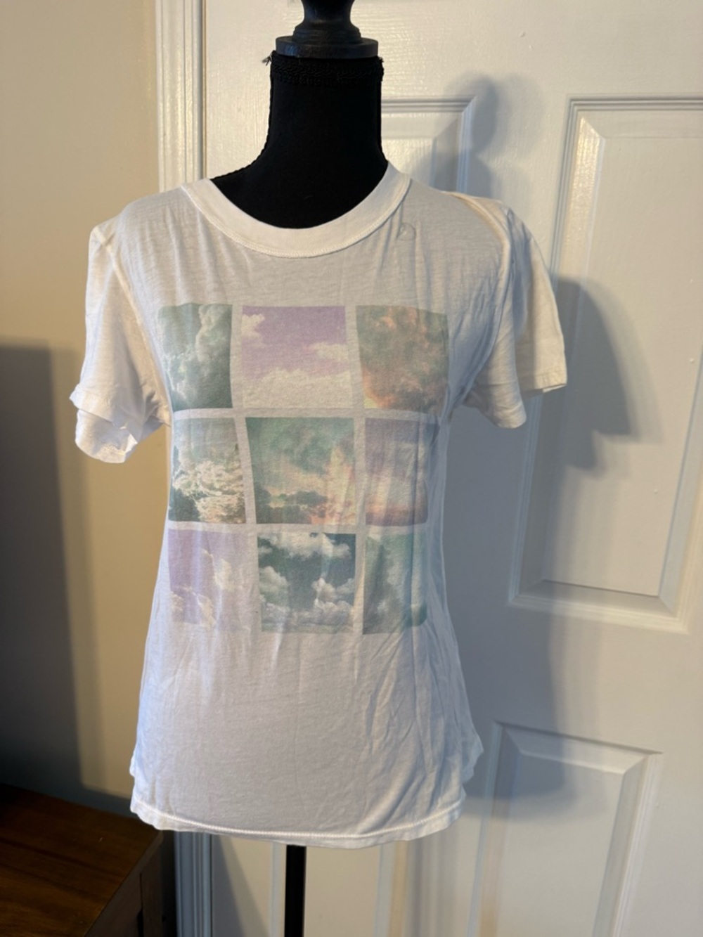 PacSun White Graphic Tee with Pastel Sky Panels